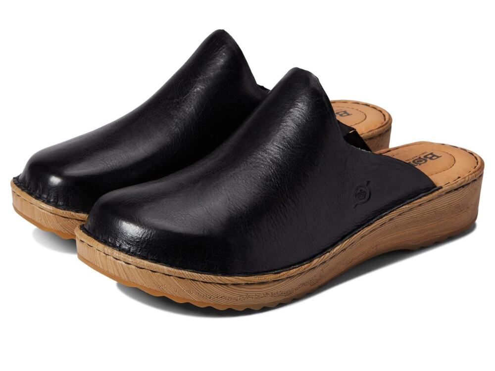 Born Andy Womens Leather Wooden Print Platform Clogs in Black US SIZE 8M